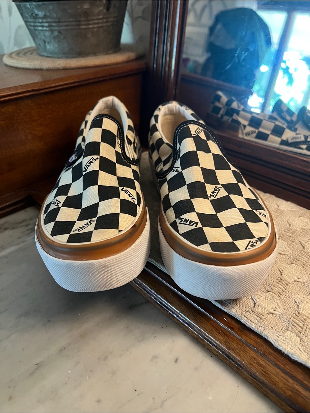 VANS Classic Checkerboard Stacked Platform Slip On Sneakers Black White Size 6.5 - Picture 2 of 8